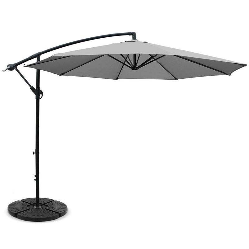 Instahut 3M Umbrella with 48x48cm Base Outdoor Umbrellas Cantilever Sun Beach Garden Patio Grey - John Cootes