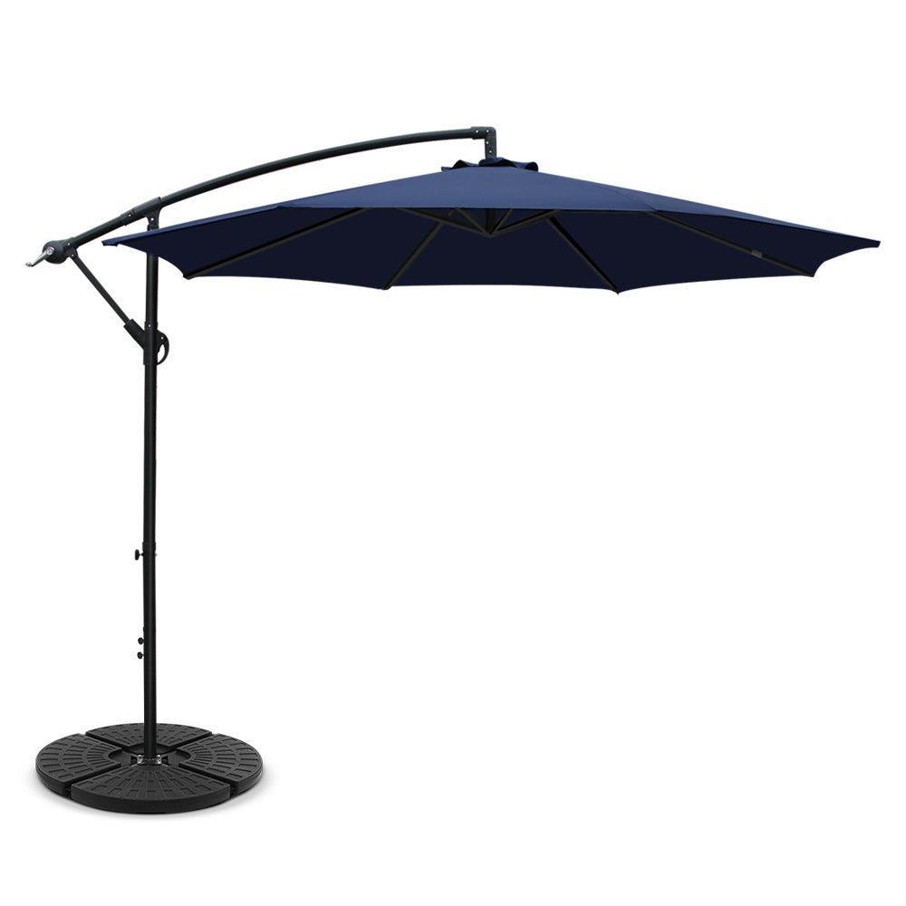 Instahut 3M Umbrella with 48x48cm Base Outdoor Umbrellas Cantilever Sun Beach Garden Patio Navy - John Cootes