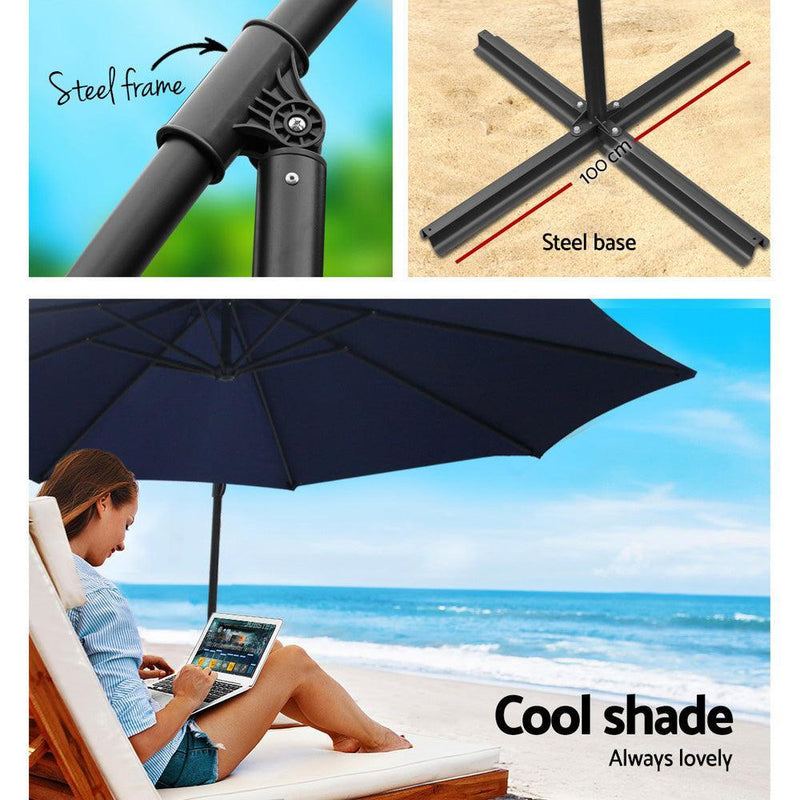 Instahut 3M Umbrella with 48x48cm Base Outdoor Umbrellas Cantilever Sun Beach Garden Patio Navy - John Cootes