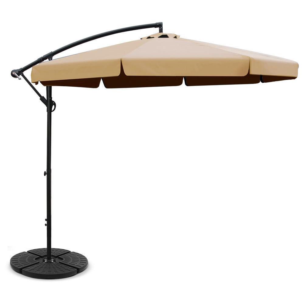 Instahut 3M Umbrella with 48x48cm Base Outdoor Umbrellas Cantilever Sun Beach UV Beige - John Cootes