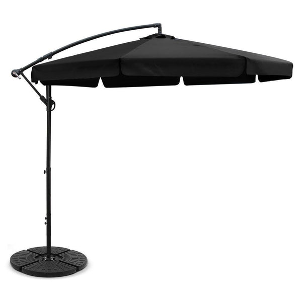 Instahut 3M Umbrella with 48x48cm Base Outdoor Umbrellas Cantilever Sun Beach UV Black - John Cootes