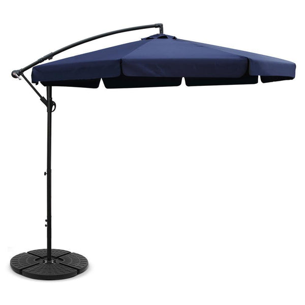 Instahut 3M Umbrella with 48x48cm Base Outdoor Umbrellas Cantilever Sun Beach UV Navy - John Cootes
