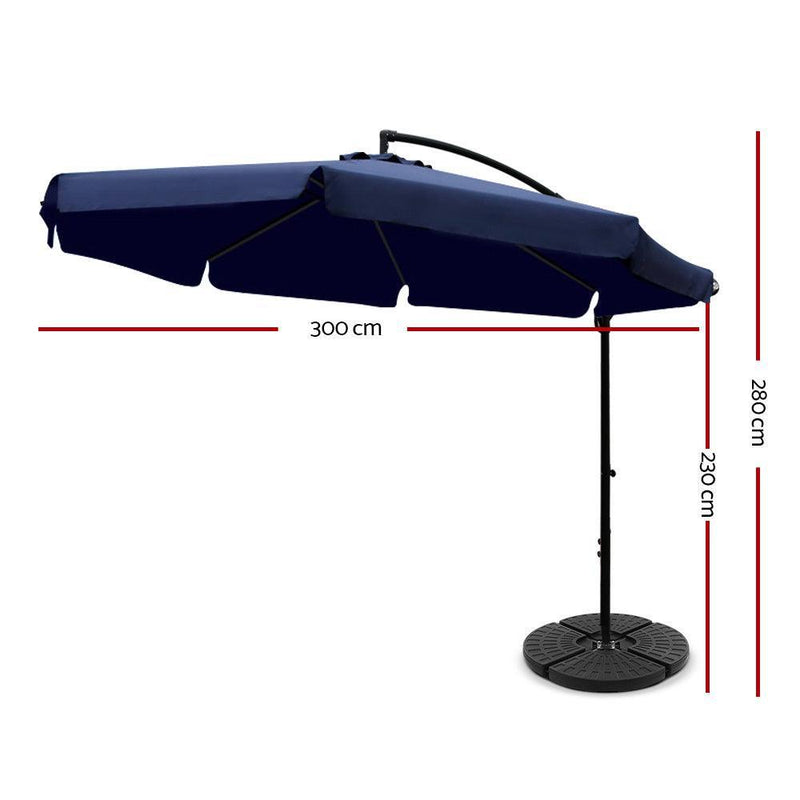 Instahut 3M Umbrella with 48x48cm Base Outdoor Umbrellas Cantilever Sun Beach UV Navy - John Cootes