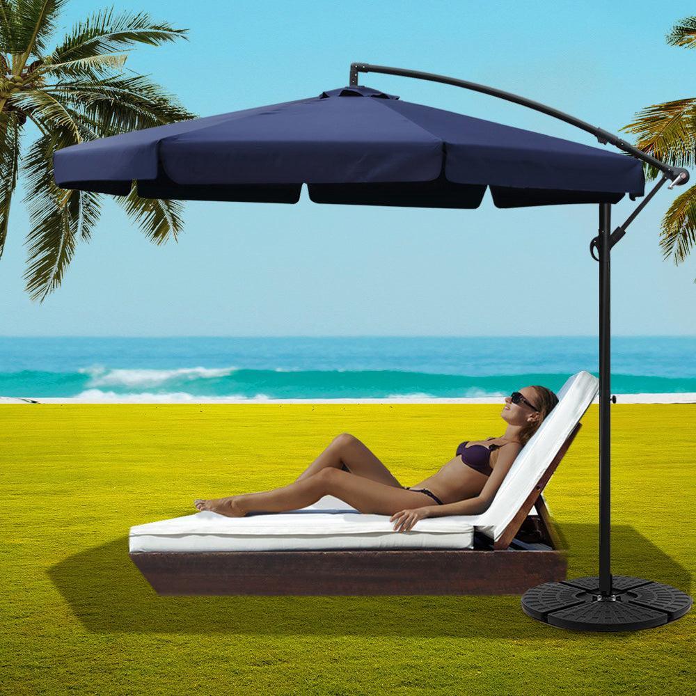 Instahut 3M Umbrella with 48x48cm Base Outdoor Umbrellas Cantilever Sun Beach UV Navy - John Cootes