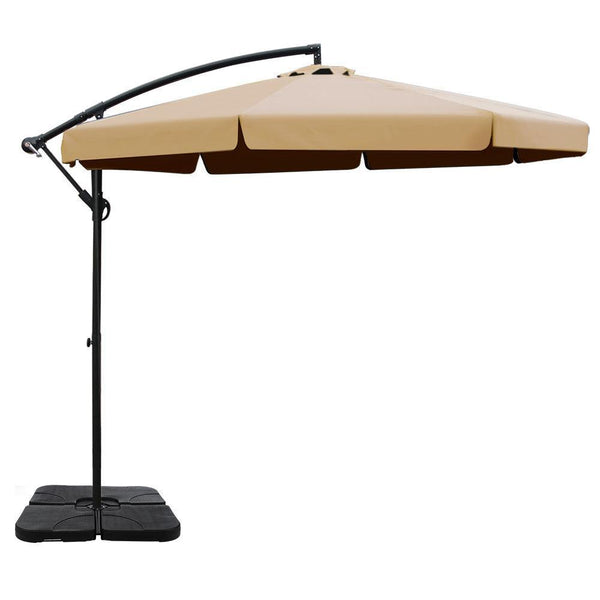 Instahut 3M Umbrella with 50x50cm Base Outdoor Umbrellas Cantilever Patio Sun Beach UV Beige - John Cootes