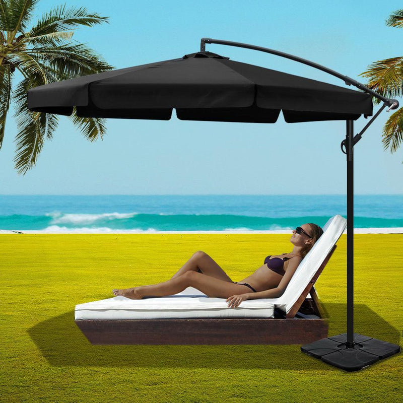 Instahut 3M Umbrella with 50x50cm Base Outdoor Umbrellas Cantilever Patio Sun Beach UV Black - John Cootes