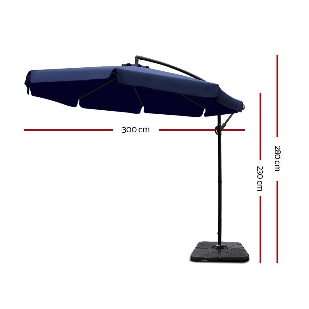 Instahut 3M Umbrella with 50x50cm Base Outdoor Umbrellas Cantilever Patio Sun Beach UV Navy - John Cootes