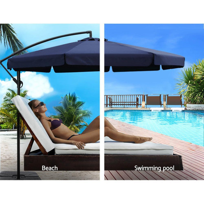 Instahut 3M Umbrella with 50x50cm Base Outdoor Umbrellas Cantilever Patio Sun Beach UV Navy - John Cootes