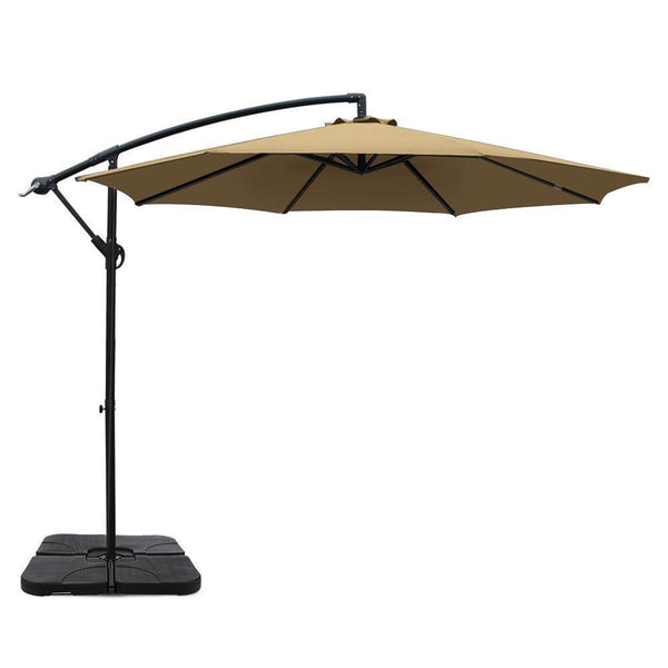 Instahut 3M Umbrella with 50x50cm Base Outdoor Umbrellas Cantilever Sun Stand UV Garden Beige - John Cootes