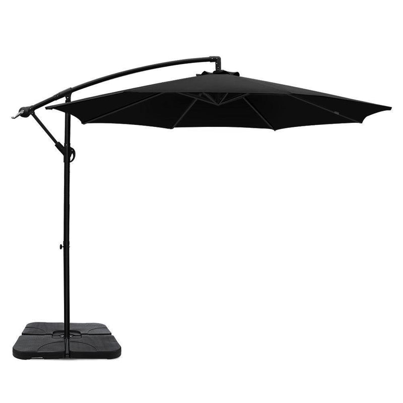 Instahut 3M Umbrella with 50x50cm Base Outdoor Umbrellas Cantilever Sun Stand UV Garden Black - John Cootes