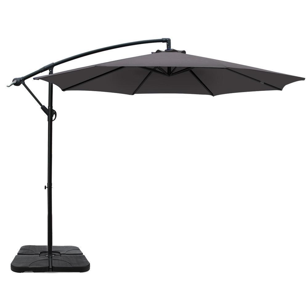 Instahut 3M Umbrella with 50x50cm Base Outdoor Umbrellas Cantilever Sun Stand UV Garden Charcoal - John Cootes