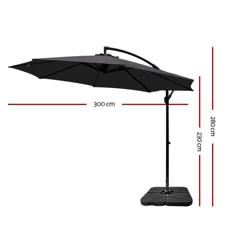 Instahut 3M Umbrella with 50x50cm Base Outdoor Umbrellas Cantilever Sun Stand UV Garden Charcoal - John Cootes