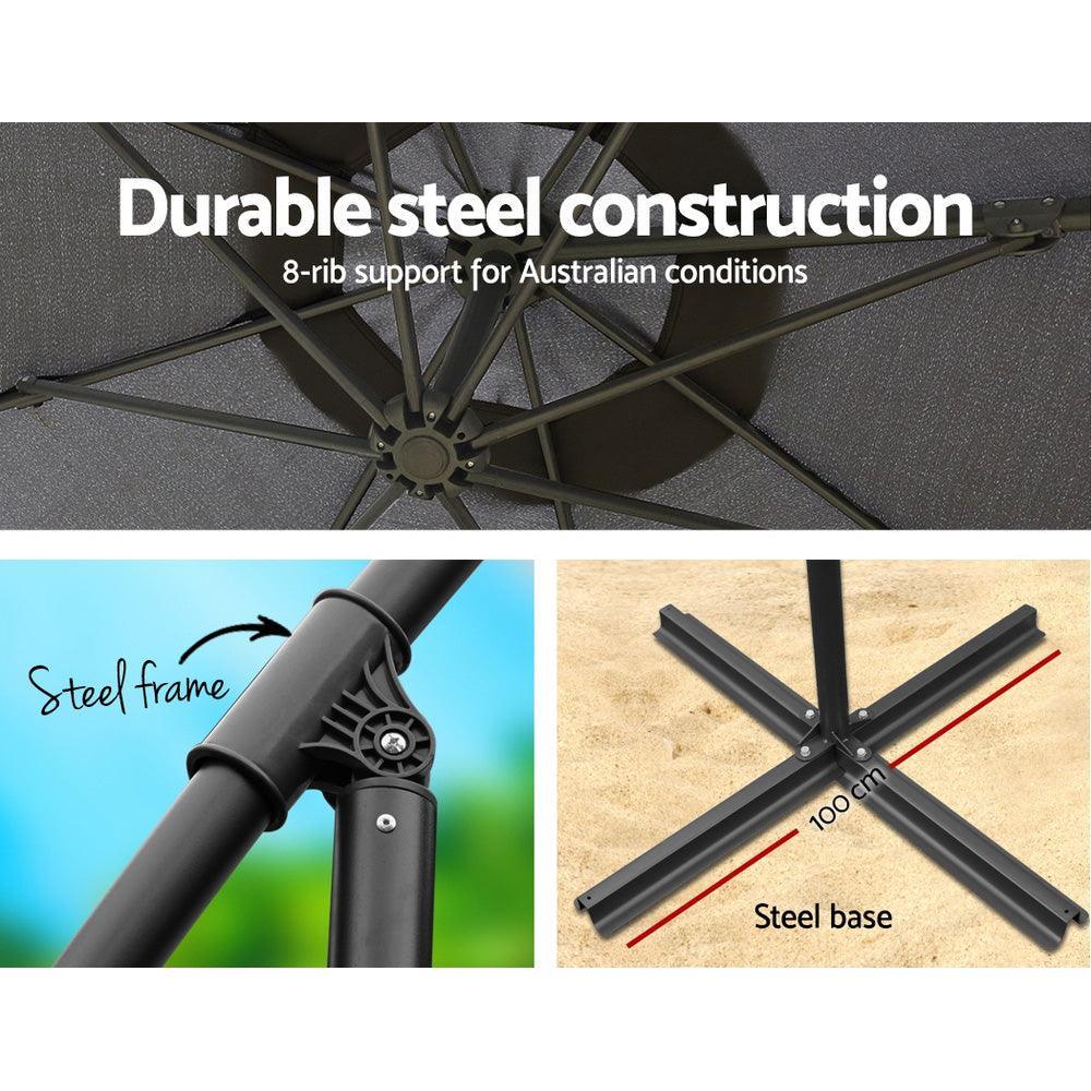 Instahut 3M Umbrella with 50x50cm Base Outdoor Umbrellas Cantilever Sun Stand UV Garden Charcoal - John Cootes