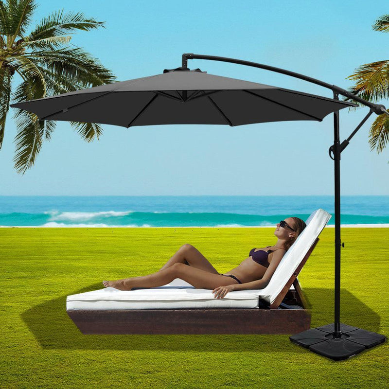 Instahut 3M Umbrella with 50x50cm Base Outdoor Umbrellas Cantilever Sun Stand UV Garden Charcoal - John Cootes