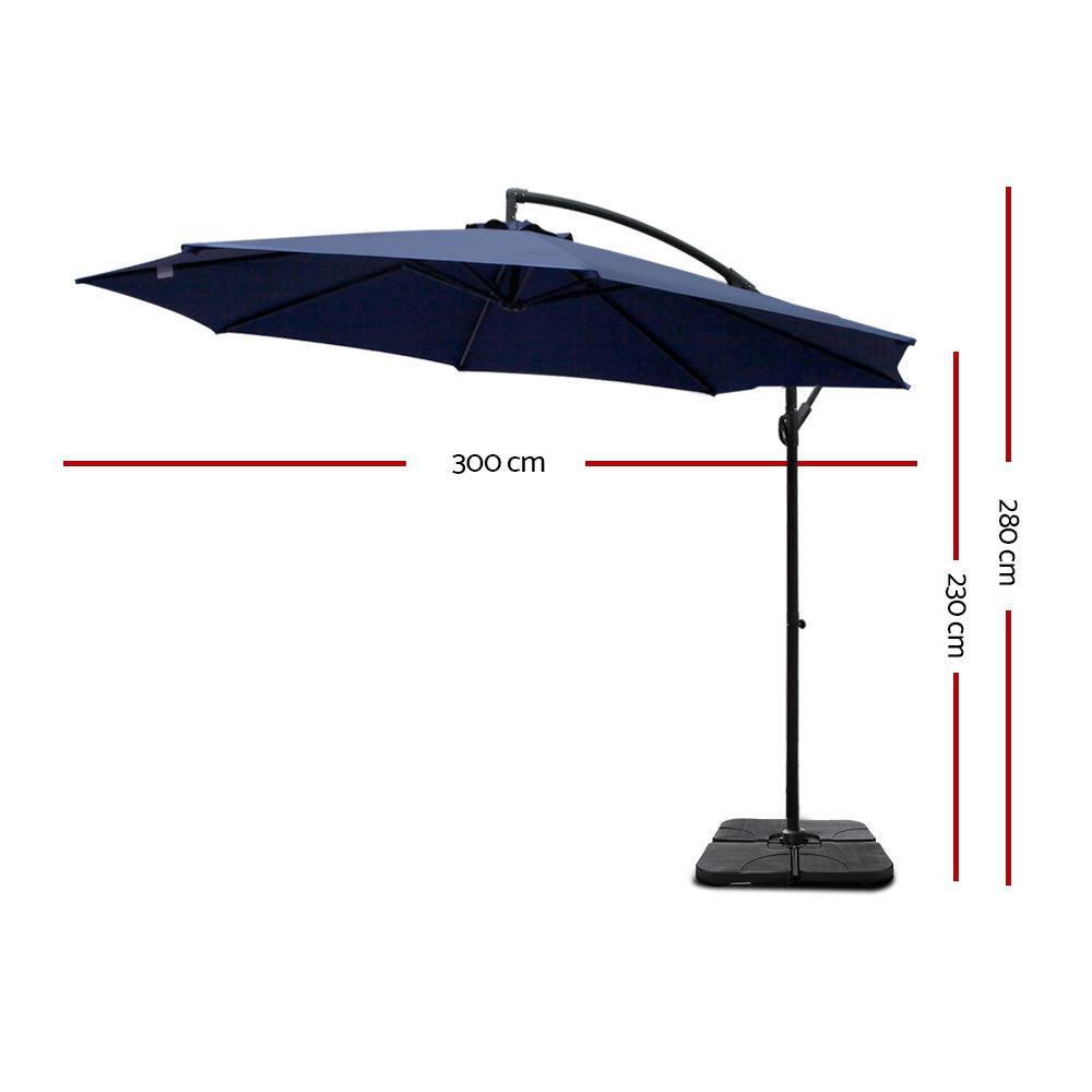 Instahut 3M Umbrella with 50x50cm Base Outdoor Umbrellas Cantilever Sun Stand UV Garden Navy - John Cootes