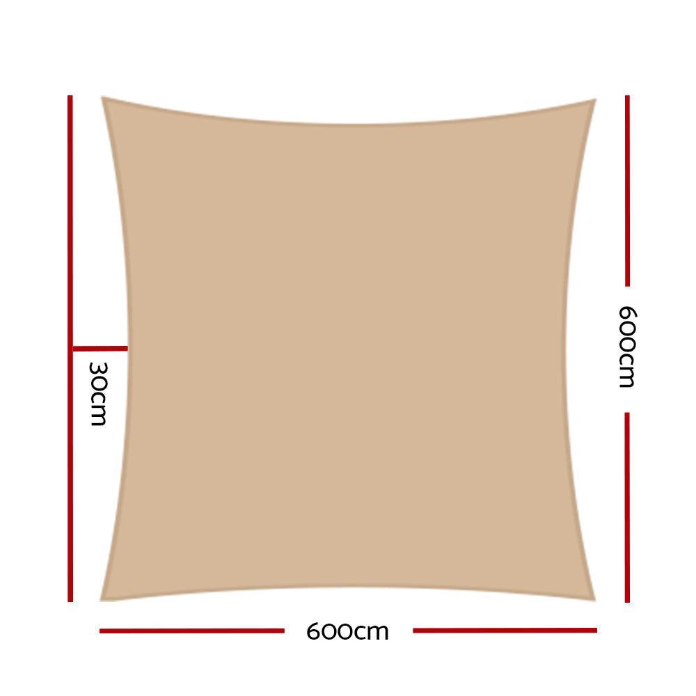 Instahut 6x6m 280gsm Shade Sail Sun Shadecloth Canopy Square - John Cootes