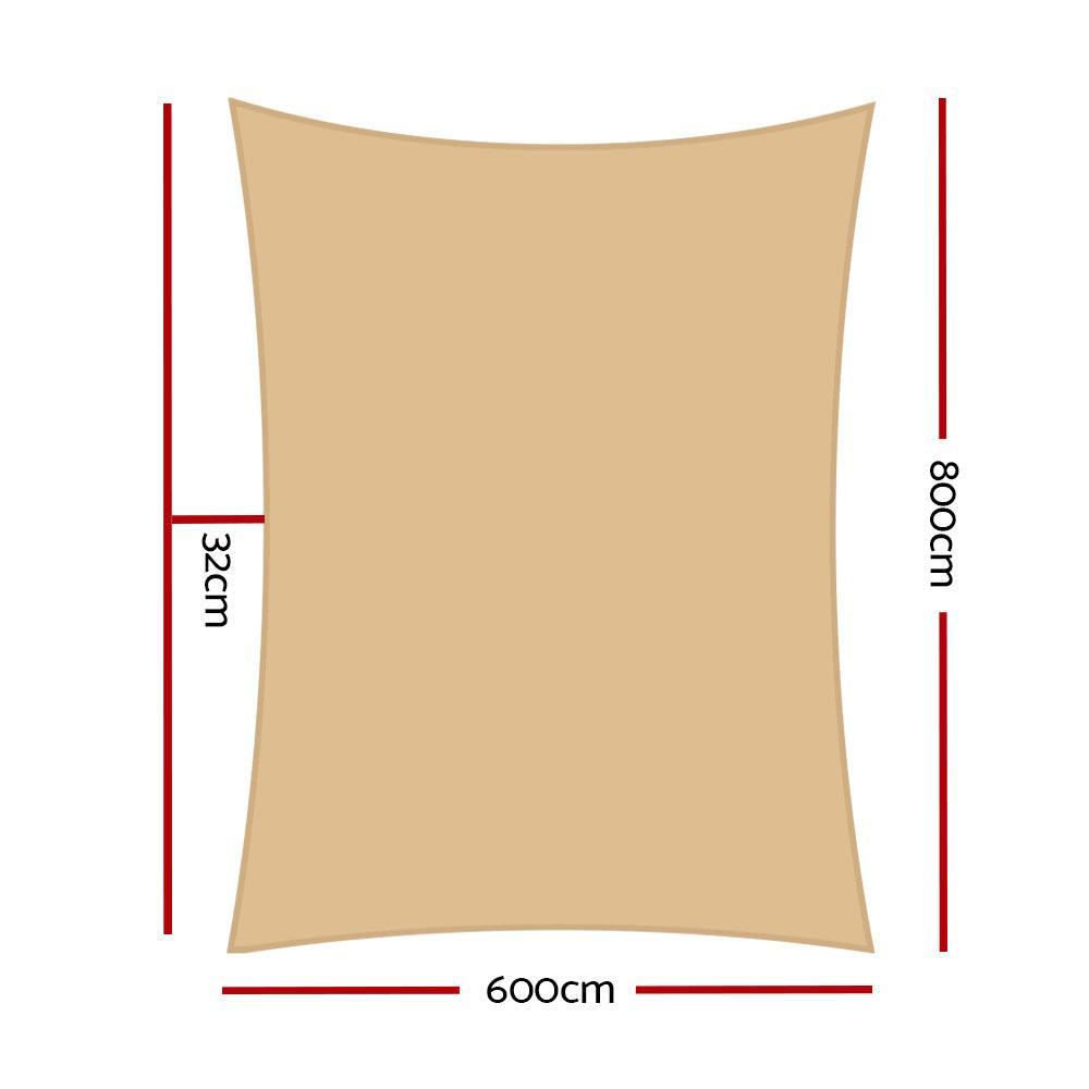 Instahut 6x8m 280gsm Shade Sail Sun Shadecloth Canopy Square - John Cootes