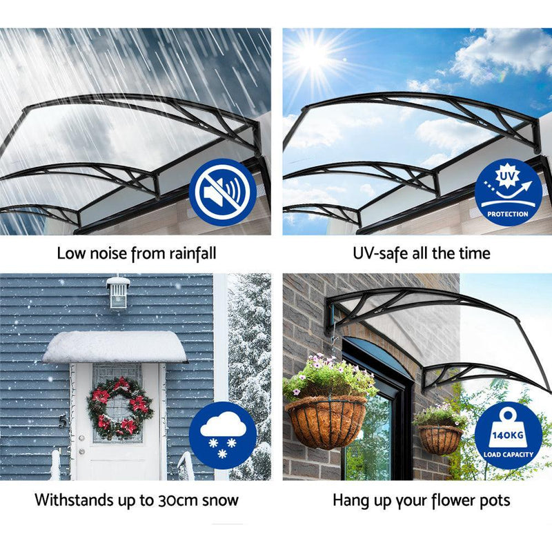 Instahut DIY Window Door Awning Shade 1 x 2m - Transparent - John Cootes