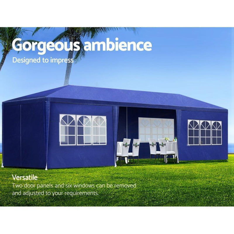 Instahut Gazebo 3x9m Outdoor Marquee side Wall Gazebos Tent Canopy Camping Blue 8 Panel - John Cootes