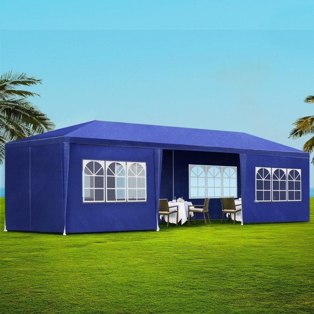 Instahut Gazebo 3x9m Outdoor Marquee side Wall Gazebos Tent Canopy Camping Blue 8 Panel - John Cootes