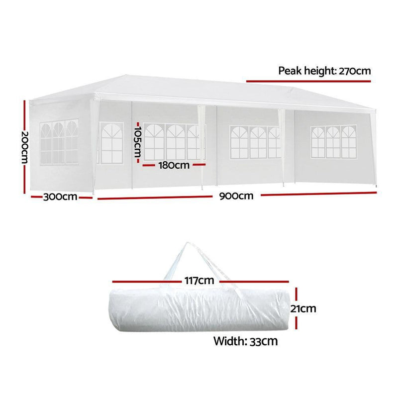 Instahut Gazebo 3x9m Outdoor Marquee side Wall Gazebos Tent Canopy Camping White 5 Panel - John Cootes