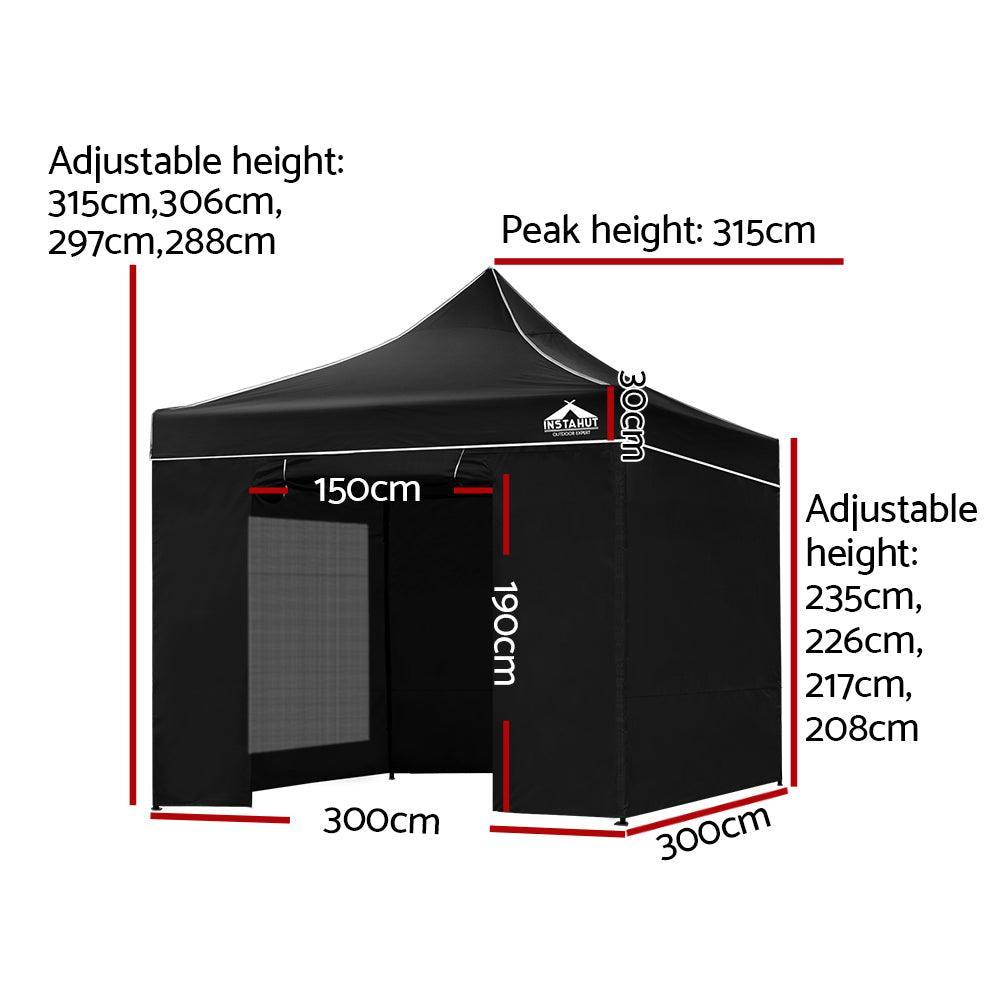 Instahut Gazebo Pop Up Marquee 3x3m Folding Wedding Tent Gazebos Shade Black - John Cootes