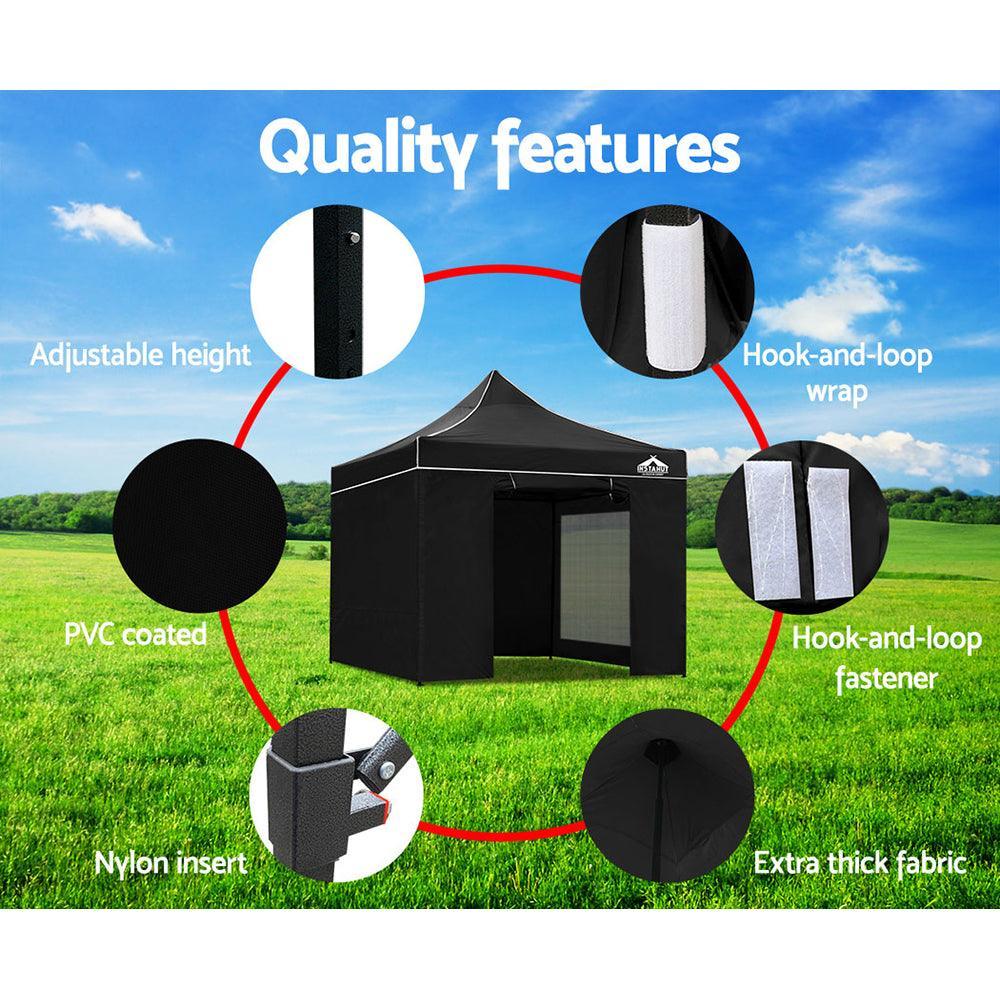 Instahut Gazebo Pop Up Marquee 3x3m Folding Wedding Tent Gazebos Shade Black - John Cootes