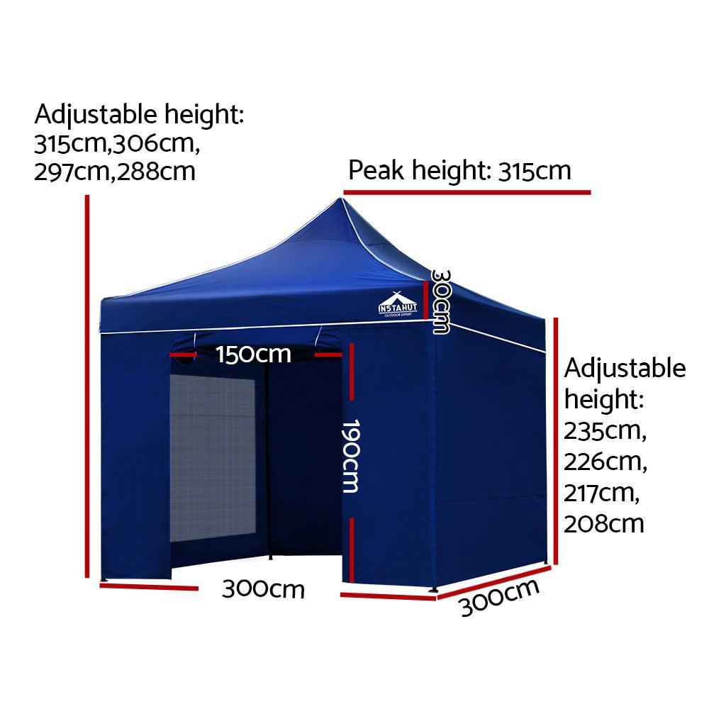 Instahut Gazebo Pop Up Marquee 3x3m Folding Wedding Tent Gazebos Shade Blue - John Cootes