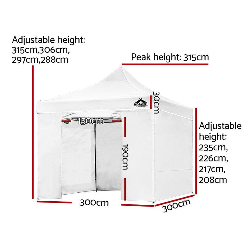 Instahut Gazebo Pop Up Marquee 3x3m Folding Wedding Tent Gazebos Shade White - John Cootes