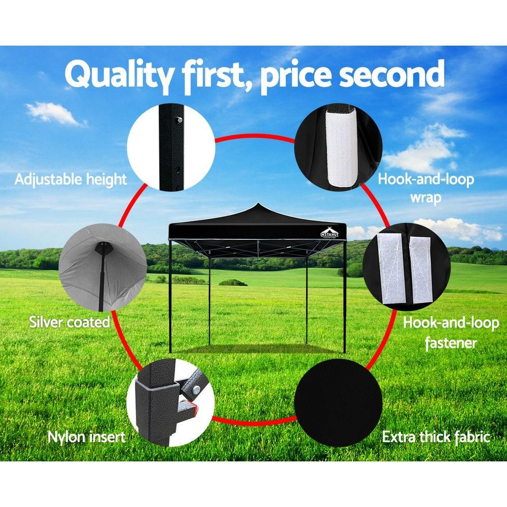 Instahut Gazebo Pop Up Marquee 3x3m Outdoor Tent Folding Wedding Gazebos Black - John Cootes