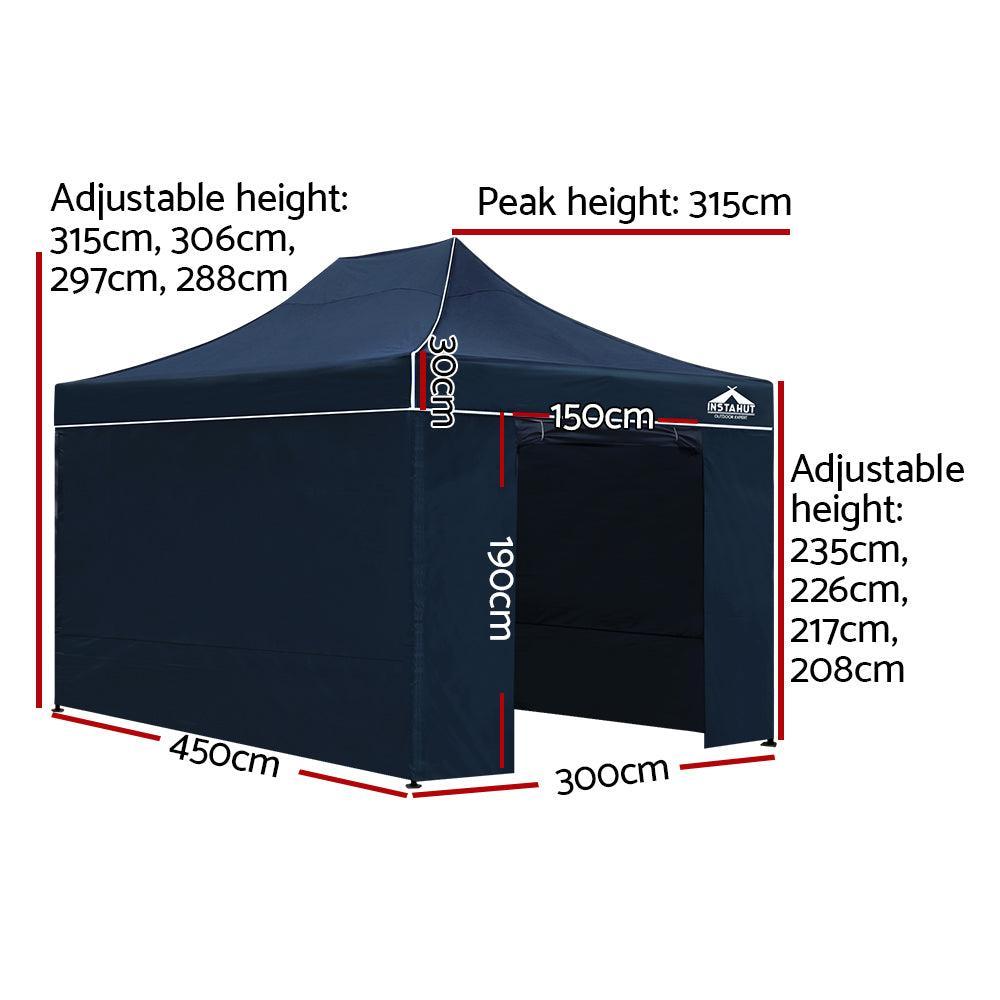 Instahut Gazebo Pop Up Marquee 3x4.5m Folding Wedding Tent Gazebos Shade Navy - John Cootes