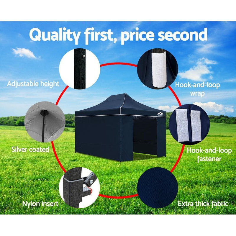 Instahut Gazebo Pop Up Marquee 3x4.5m Folding Wedding Tent Gazebos Shade Navy - John Cootes