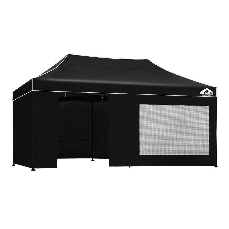 Instahut Gazebo Pop Up Marquee 3x6m Folding Wedding Tent Gazebos Shade Black - John Cootes