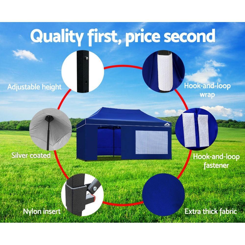 Instahut Gazebo Pop Up Marquee 3x6m Folding Wedding Tent Gazebos Shade Blue - John Cootes