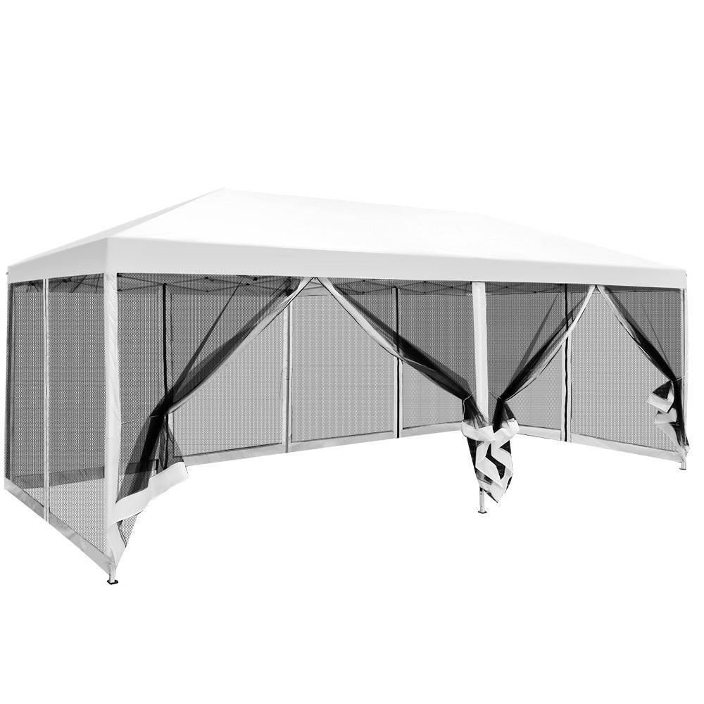 Instahut Gazebo Pop Up Marquee 3x6m Wedding Mesh Side Wall Outdoor Gazebos White - John Cootes