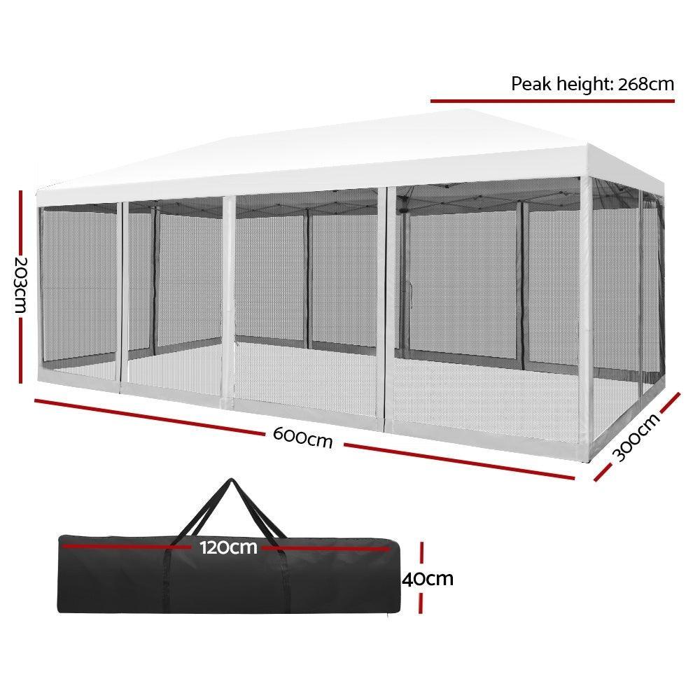 Instahut Gazebo Pop Up Marquee 3x6m Wedding Mesh Side Wall Outdoor Gazebos White - John Cootes