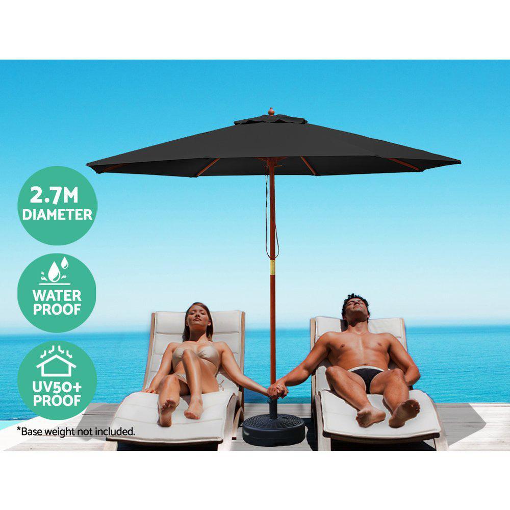 Instahut Outdoor Umbrella 2.7M Pole Cantilever Stand Garden Umbrellas Patio Black - John Cootes