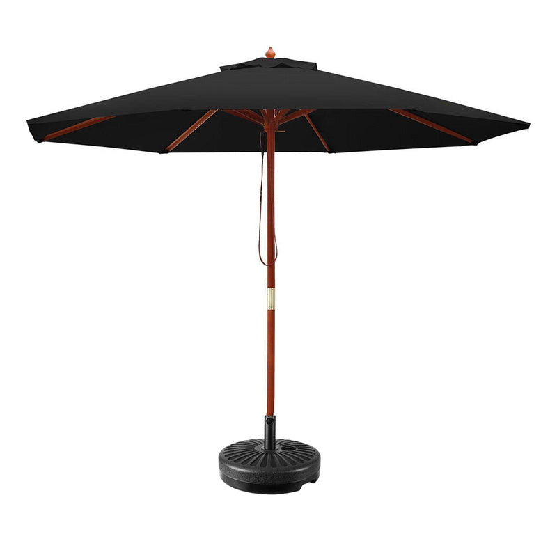 Instahut Outdoor Umbrella 2.7M with Base Pole Umbrellas Garden Stand Deck Black - John Cootes