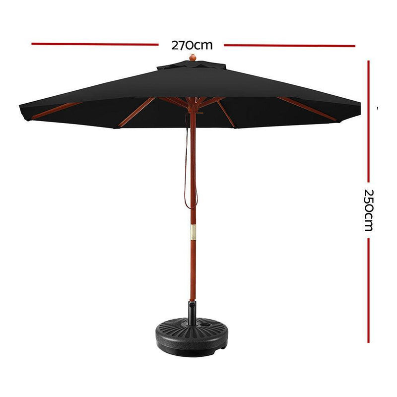 Instahut Outdoor Umbrella 2.7M with Base Pole Umbrellas Garden Stand Deck Black - John Cootes