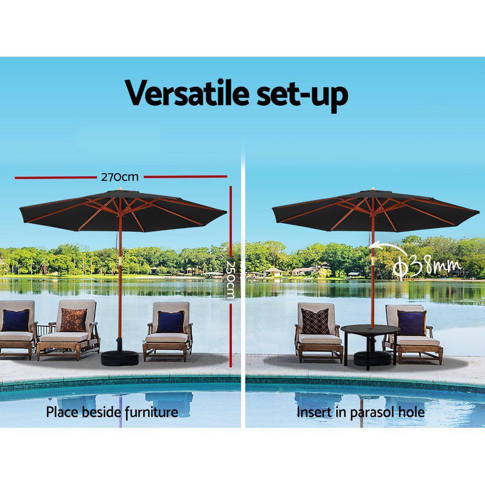 Instahut Outdoor Umbrella 2.7M with Base Pole Umbrellas Garden Stand Deck Black - John Cootes