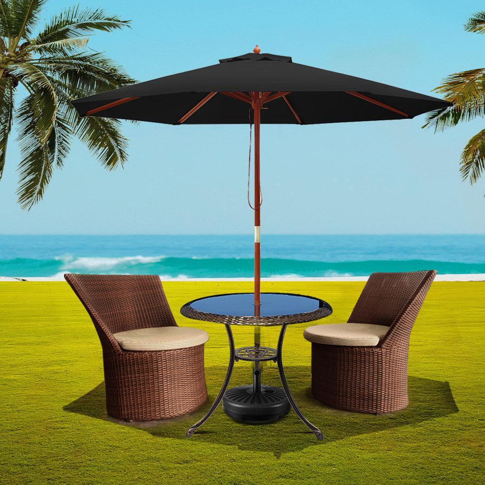 Instahut Outdoor Umbrella 2.7M with Base Pole Umbrellas Garden Stand Deck Black - John Cootes