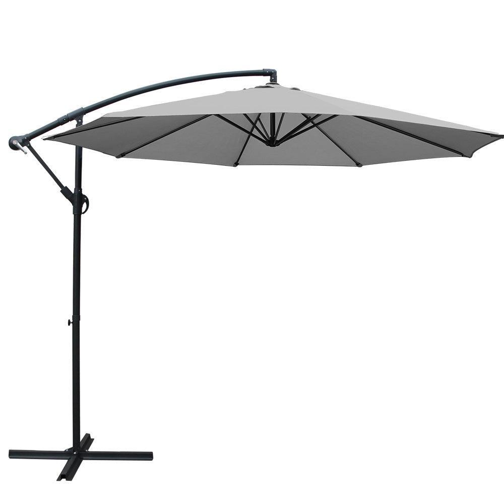 Instahut Outdoor Umbrella 3M Cantilever Beach Garden Grey - John Cootes