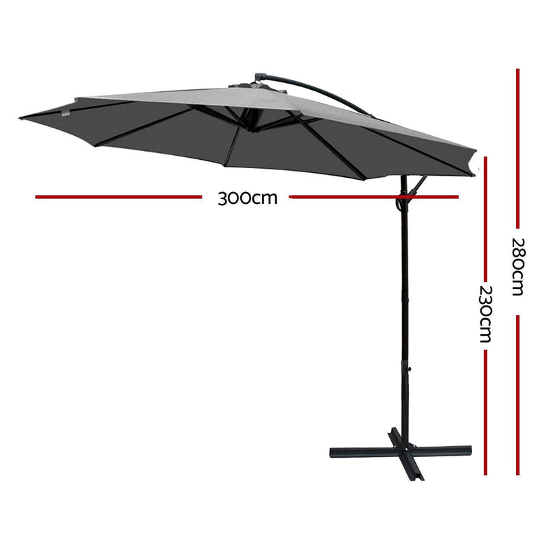 Instahut Outdoor Umbrella 3M Cantilever Beach Garden Grey - John Cootes