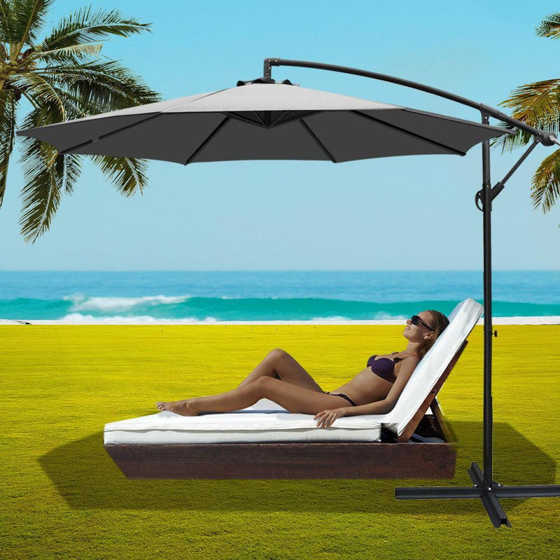 Instahut Outdoor Umbrella 3M Cantilever Beach Garden Grey - John Cootes