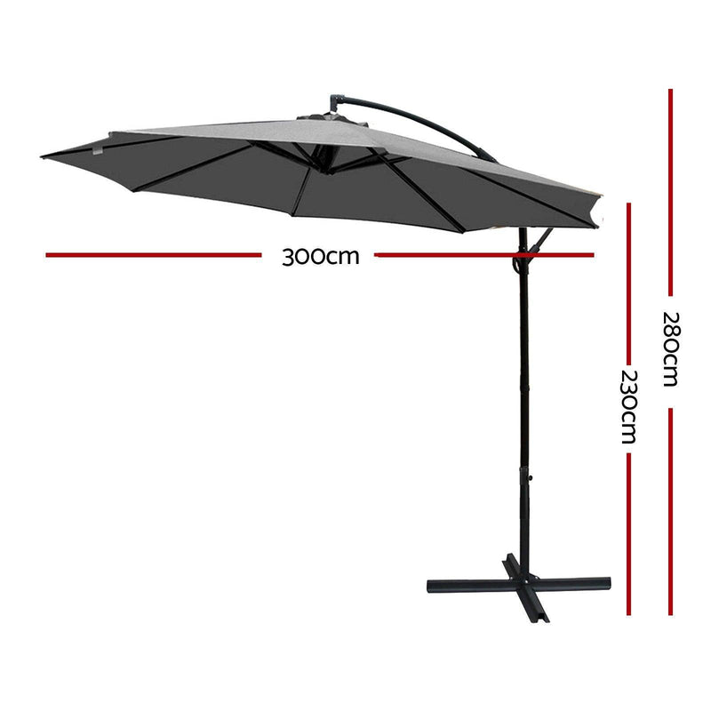 Instahut Outdoor Umbrella 3M Cantilever Beach Garden Patio Charcoal - John Cootes