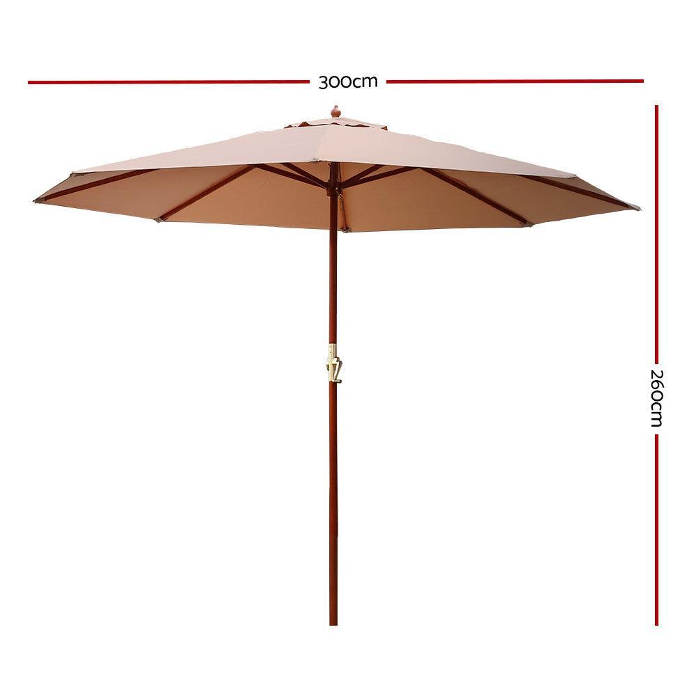 Instahut Outdoor Umbrella 3M Pole Cantilever Stand Garden Umbrellas Patio Beige - John Cootes