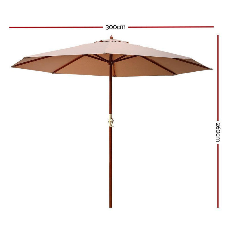 Instahut Outdoor Umbrella 3M Pole Cantilever Stand Garden Umbrellas Patio Beige - John Cootes