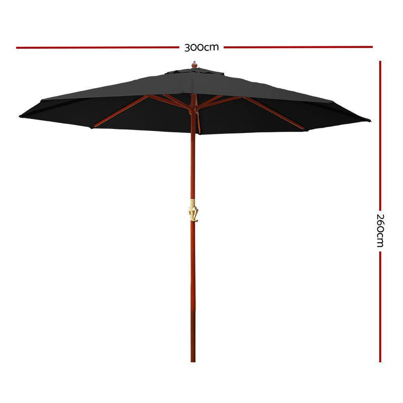 Instahut Outdoor Umbrella 3M Pole Cantilever Stand Garden Umbrellas Patio Black - John Cootes