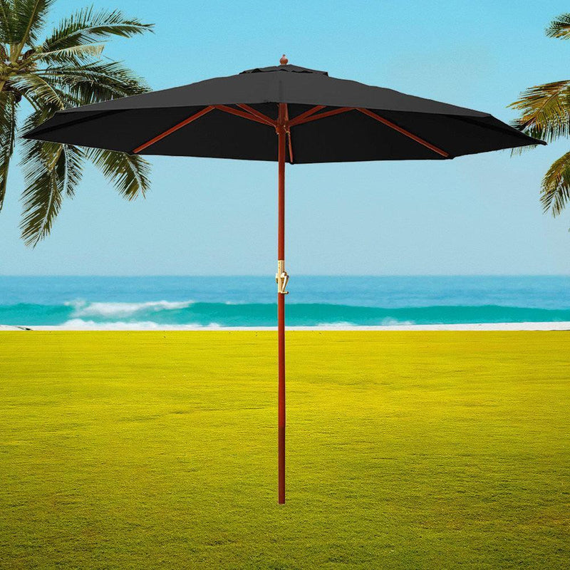 Instahut Outdoor Umbrella 3M Pole Cantilever Stand Garden Umbrellas Patio Black - John Cootes