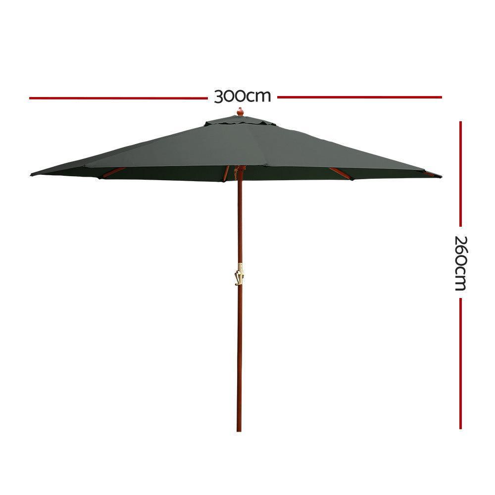 Instahut Outdoor Umbrella 3M Pole Umbrellas Stand Sun Beach Garden Deck Charcoal - John Cootes